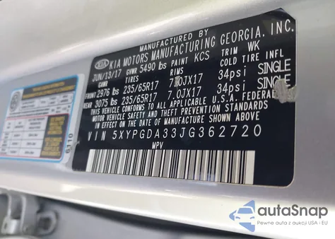 2018 Kia Sorento Lx/L from USA, damaged, VIN 5XYPGDA33JG362720